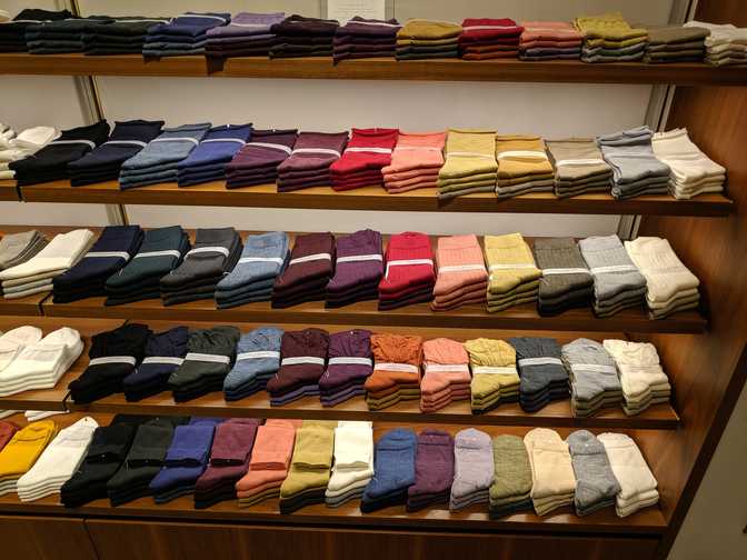 Tabio, Ginza SIX: The Tabio in Ginza was huge! This is a small fraction of
what was available. This particular line of women's wool socks had so many
colours.