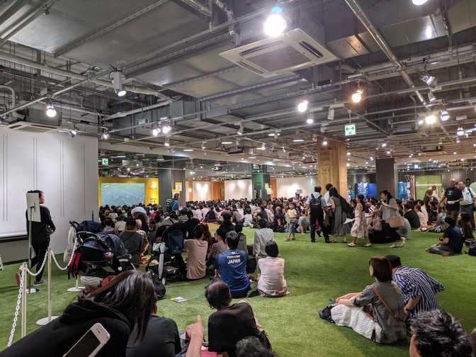 Standing and watching at the back, from the side. I couldn't see much if I
sat, and kneeling was uncomfortable on the fake
grass.