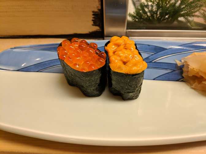 The salmon roe had heaps of flavour but wasn't fishy. The uni was very sweet
and creamy. Not no. 1, but amazing nonetheless.