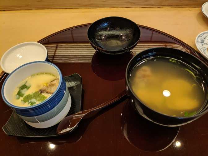 Steamed egg custard and miso soup.