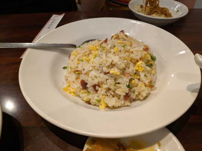 A surprisingly light fried rice. Normally these are loaded with oil. Really
good.