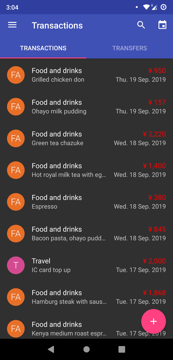 I've been using MoneyWallet to keep track of expenses. It has features that
I'm not using like keeping track of income and having multiple "wallets". I
chose it primarily because it's FOSS and you can download it from F-Droid. It
also has a handy "export to csv" feature which I plan to use later. I would
say that it lacks polish here and there, but it does the
job.