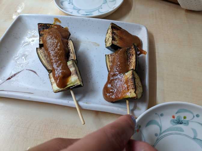 Eggplant with miso sauce.