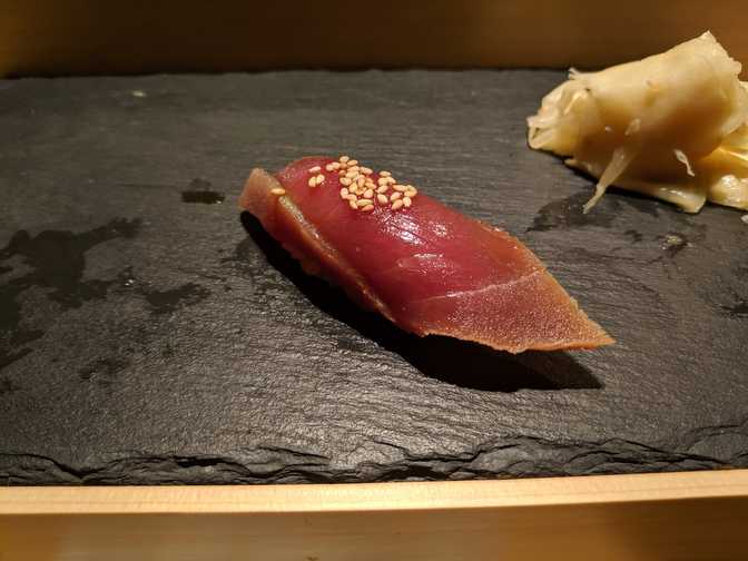 Akami. I don't think the sesame added much, but the piece was good
nonetheless.