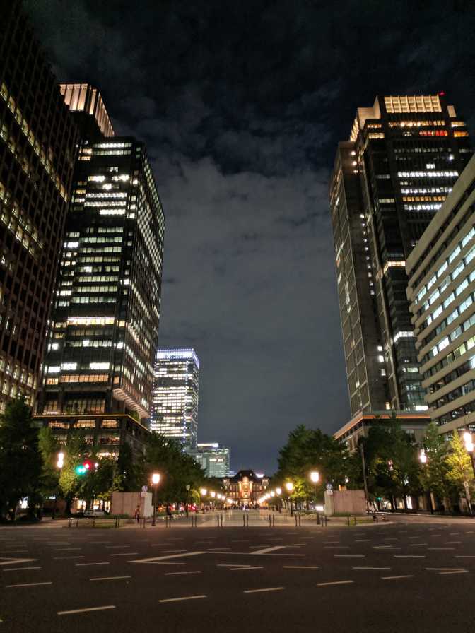 A few minutes walk from Tokyo station: we spent a while taking pictures
here. In hindsight I'm not really sure why, but it was fun. It was cool
enough outside that I put on a jacket!