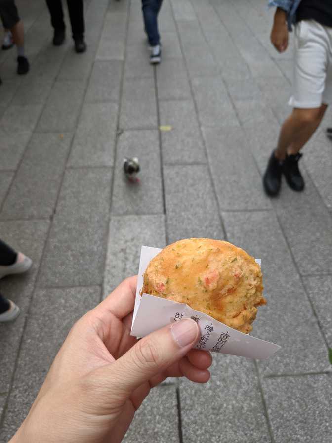 Not bad. Hot deep fried pork pastry. There wasn't much filling and I don't
really feel like eating batter, so I won't go back to get a different flavour.