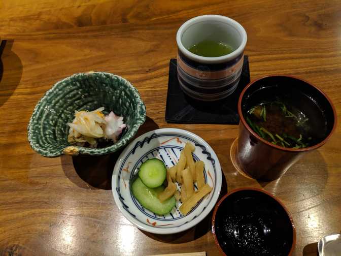 The cold stuff served with green tea and miso soup.