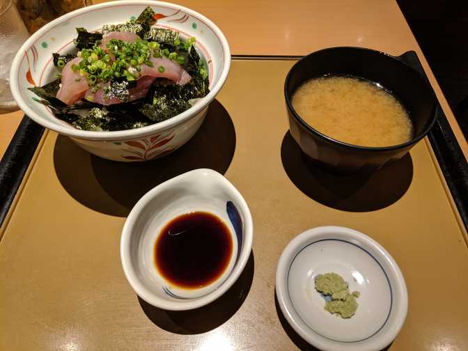 Tuna bowl teishoku (a meal set). The rice was bad and the tuna was eh.