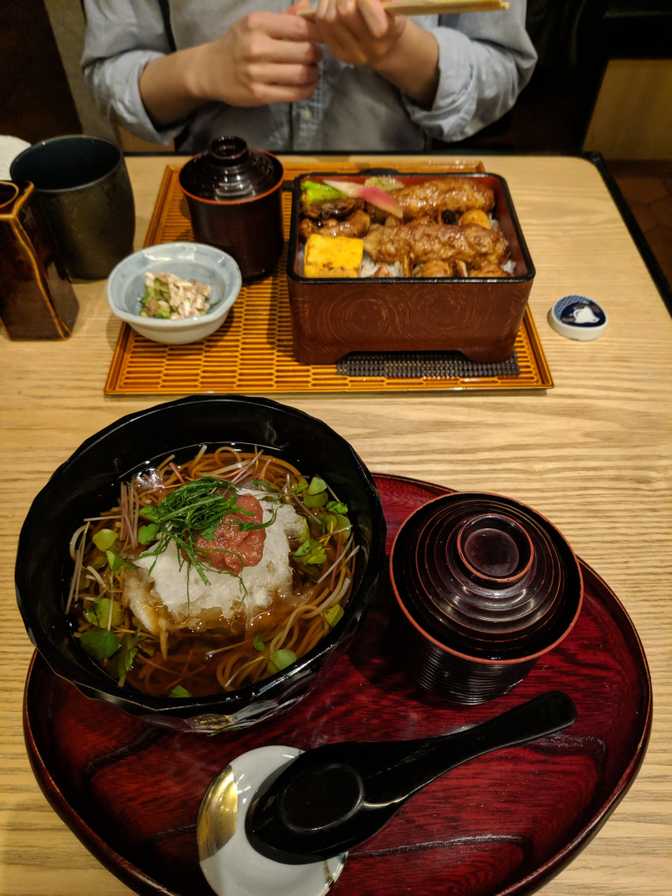 Soba with grated radish and plum, which added nice acidity. Elbert had what
was essentially a yakitori don.