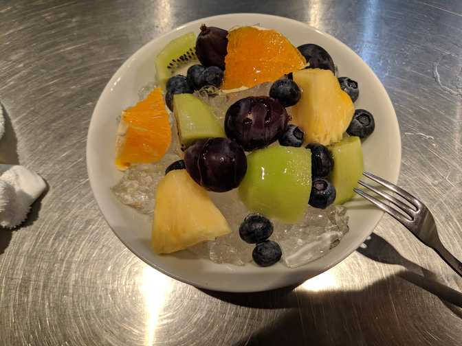 After a bit of a break, I ordered this fruit bowl for dessert, then regretted
it after taking a bite and realising that I was still stuffed. All of the fruit
was good, but it's not as good when you're full.