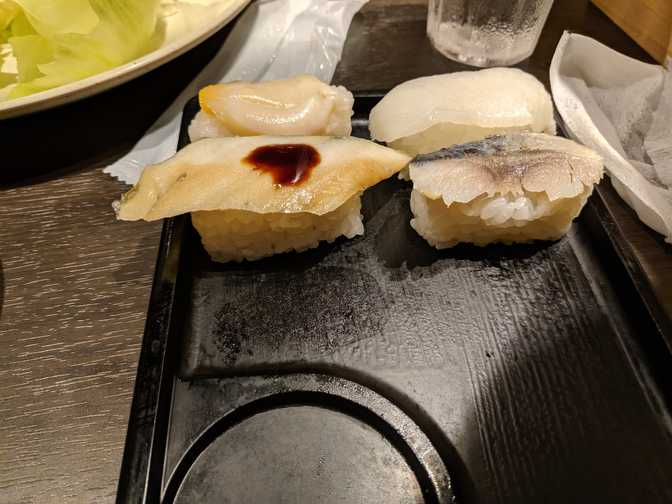 There was also all you can eat sushi. I tried the random ones whose names
I didn't know, and I didn't really like any of them. I did also get an eel piece
which was not bad.