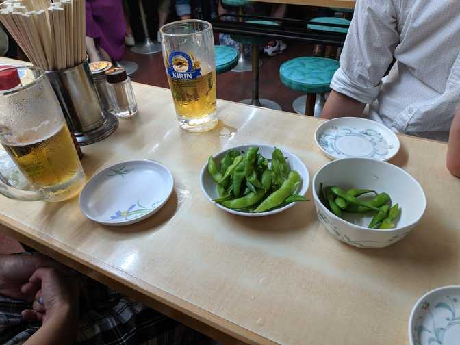 A yakitori shop under the railway in Yurakucho: edomame.