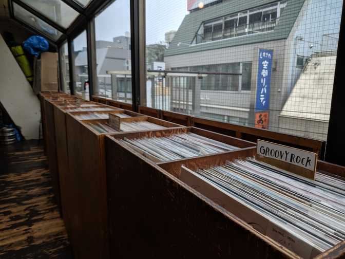 The place has a messy Newtown look. These are all records which you can buy.
I assume the restaurant plays lots of different music, but at the time they
were playing some great Brazilian boogie funk.