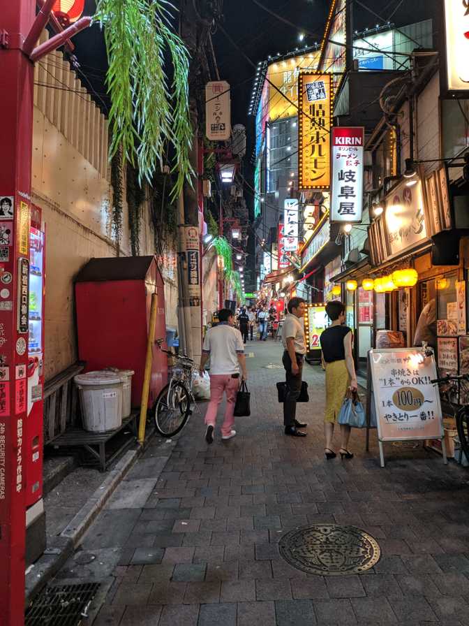 Omoide Yokocho, Shinjuku: "Memory Lane". One street over is "Piss Alley",
where we're heading to eat skewers.