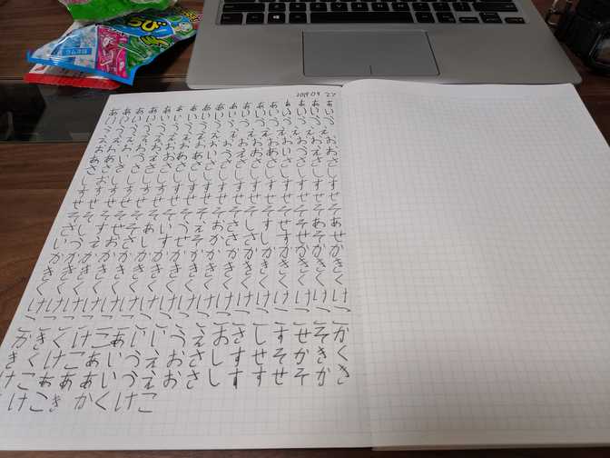 Learning to write a few hiragana.