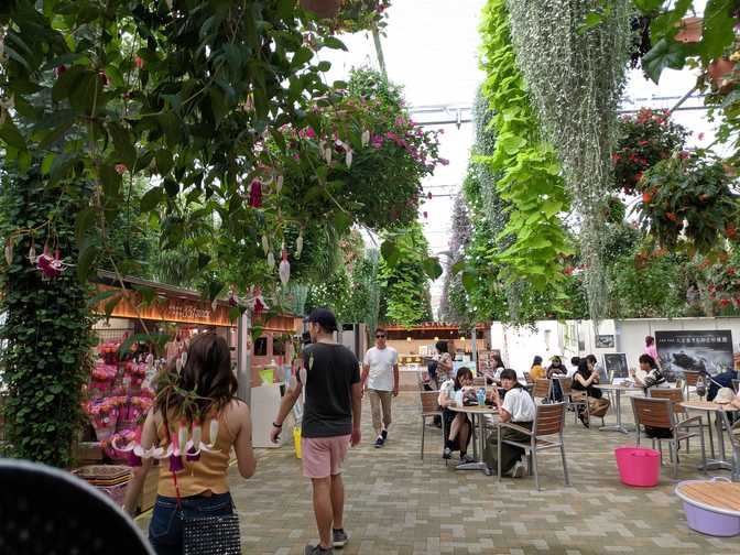 An airconditioned "Sky Garden" area with flowers everywhere.