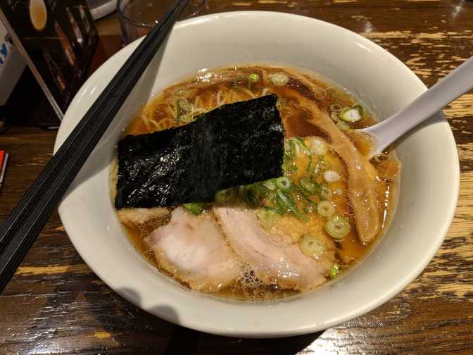 Quite a yummy shoyu (soy sauce) ramen. Bob also got this, while Christine
had a shio (salt) ramen.