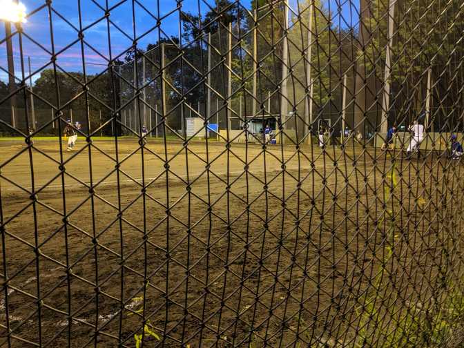 Caught a team holding baseball practice. Some other tourists were watching
too, and one or two people who seemed like locals.