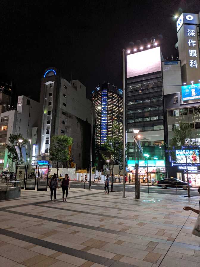 Out the front of the complex on the main street. There's the Mori Tower again.