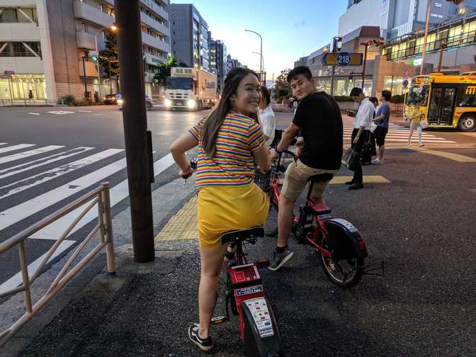 Trying to not hit anyone and staying balanced while crossing the road sucks. I
adjusted my seat pretty low and it paid off since there were many times where I
had to stick my legs out since I was afraid of falling over.