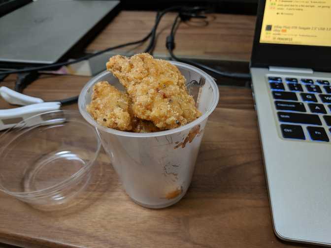 Home, Ootsuka: seafood and black pepper fried chicken from Lawson.