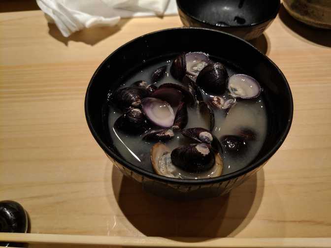 The miso soup came towards the end. I ate a few clams then I gave
up.